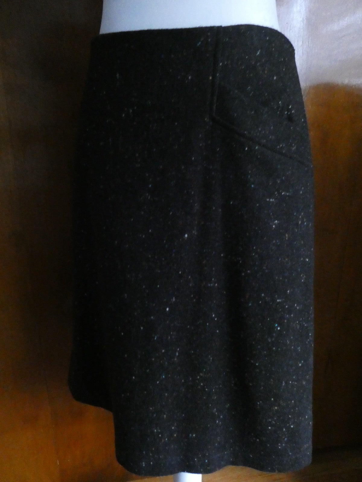 Theory Women Anorel Black Multi Virgin Wool Detailed Size 12 Skirt $265