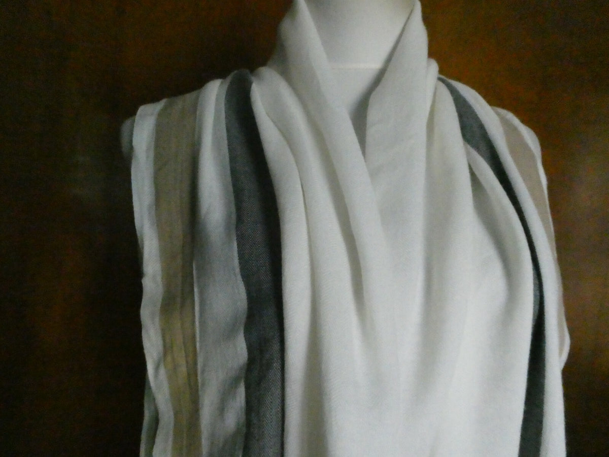 TALBOTS Women's Cotton/Viscose Soft Striped Wrap Scarf Ivory/Brown 28" by 70"