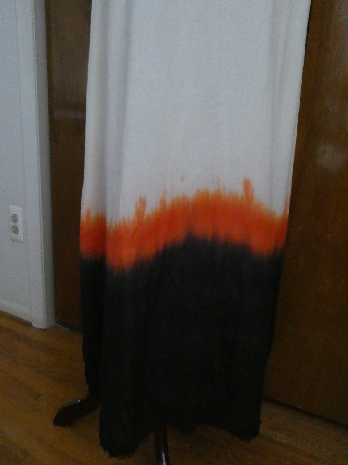 AIKO women’s beige maxi full lined dress hem orange/black bamboo/cotton Large