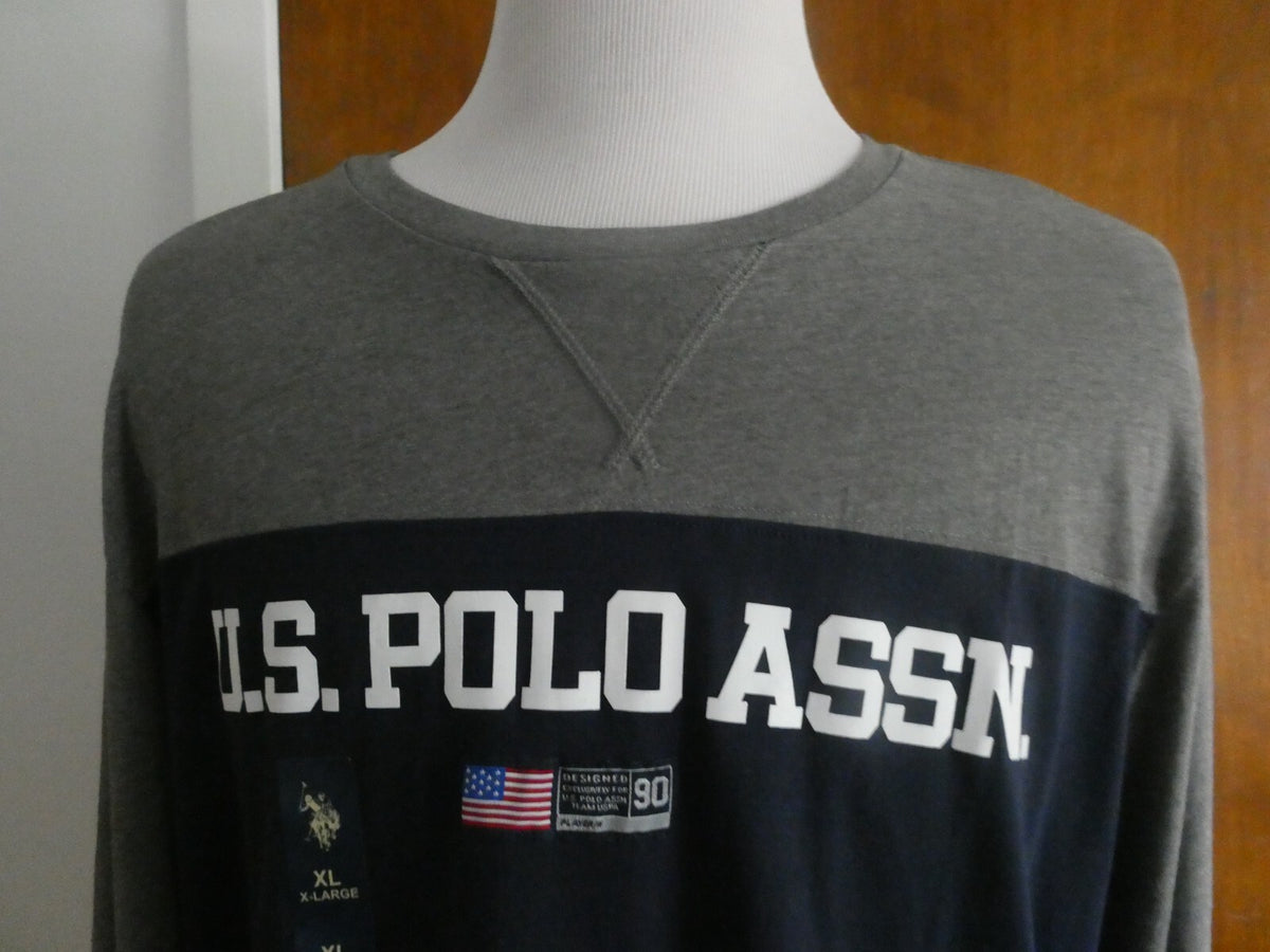 U.S POLO ASSN men’s navy/gray long sleeves soft cotton crew neck shirt size XL