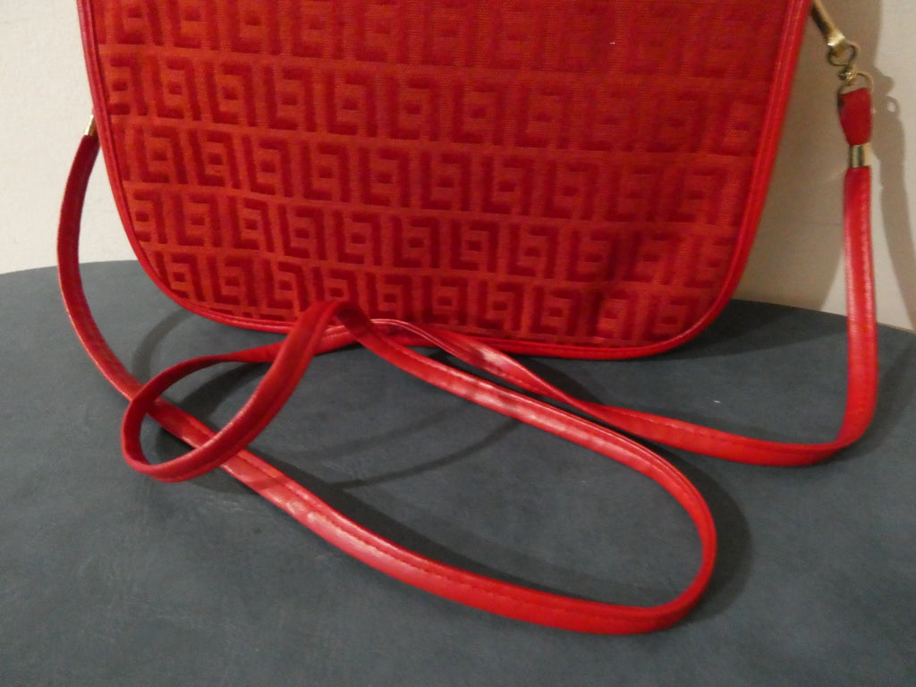 Vintage Red Italian Crossbody Shoulder Bag Geometric Pattern Small Made in Italy