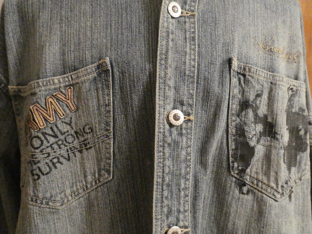 Knockout Men's 100% Cotton Jeans Denim Shirt Graphics Army Theme 2X