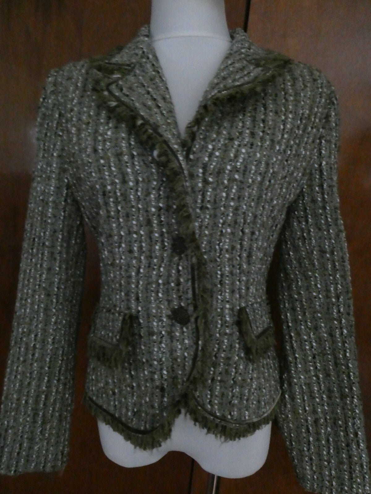 Vertigo Women Stylish Green Lined Blazer Size Large (Fits Medium) Made in France