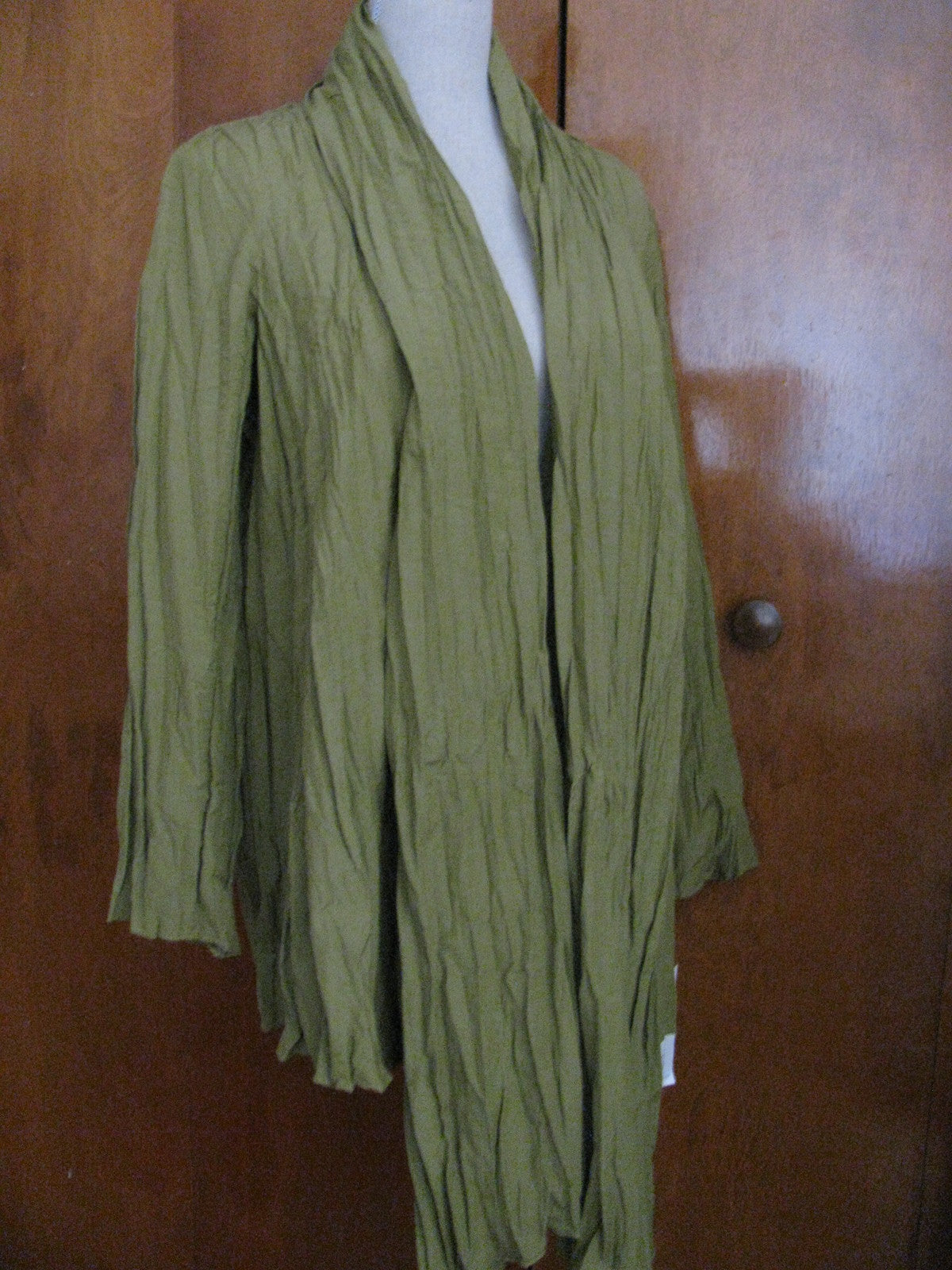 Jones New York Women's Green Pleated Long Cardigan Medium