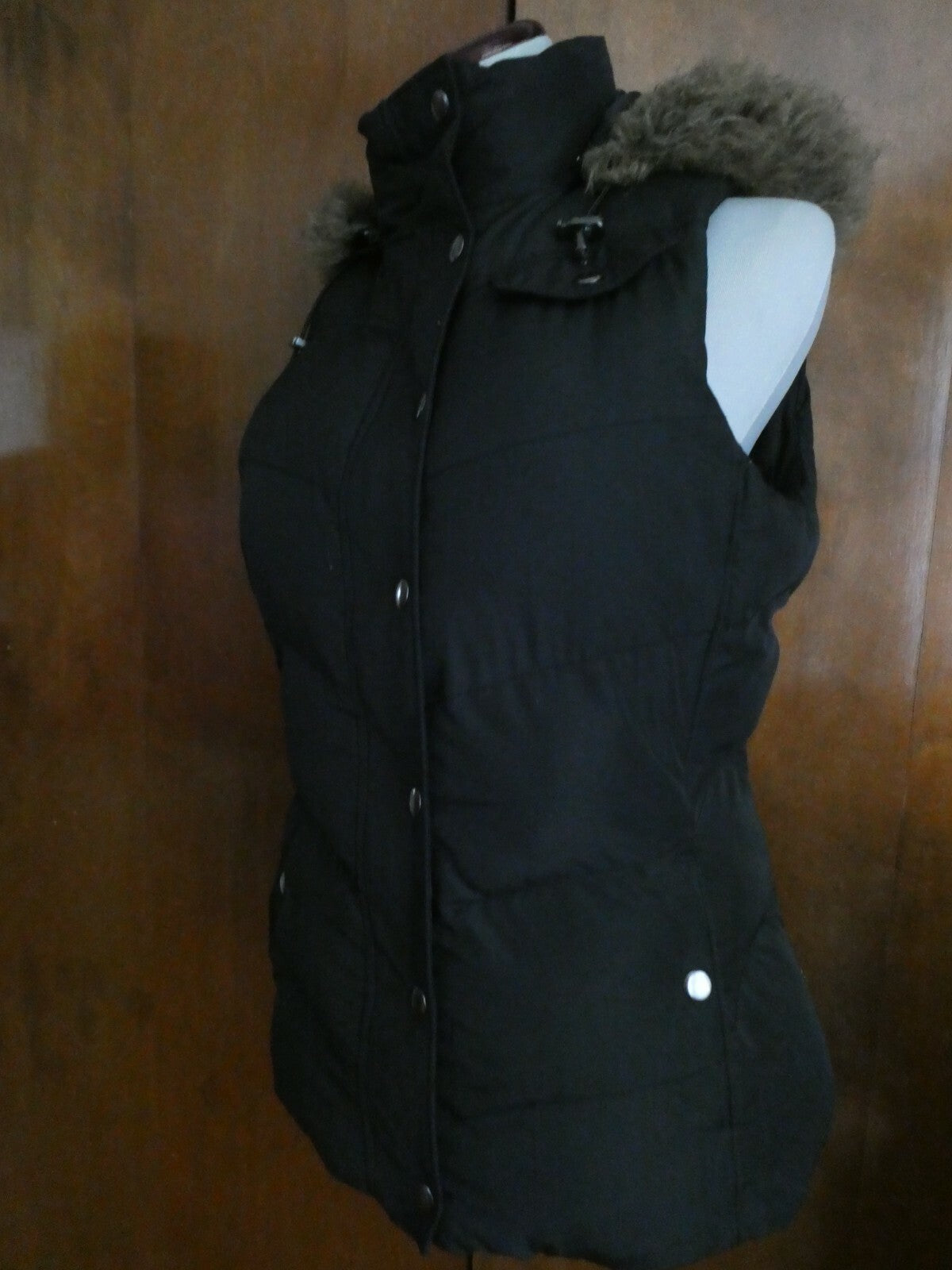 BANANA REPUBLIC Women’s Full Zip Puffer Winter Vest Jacket Hood Black Medium