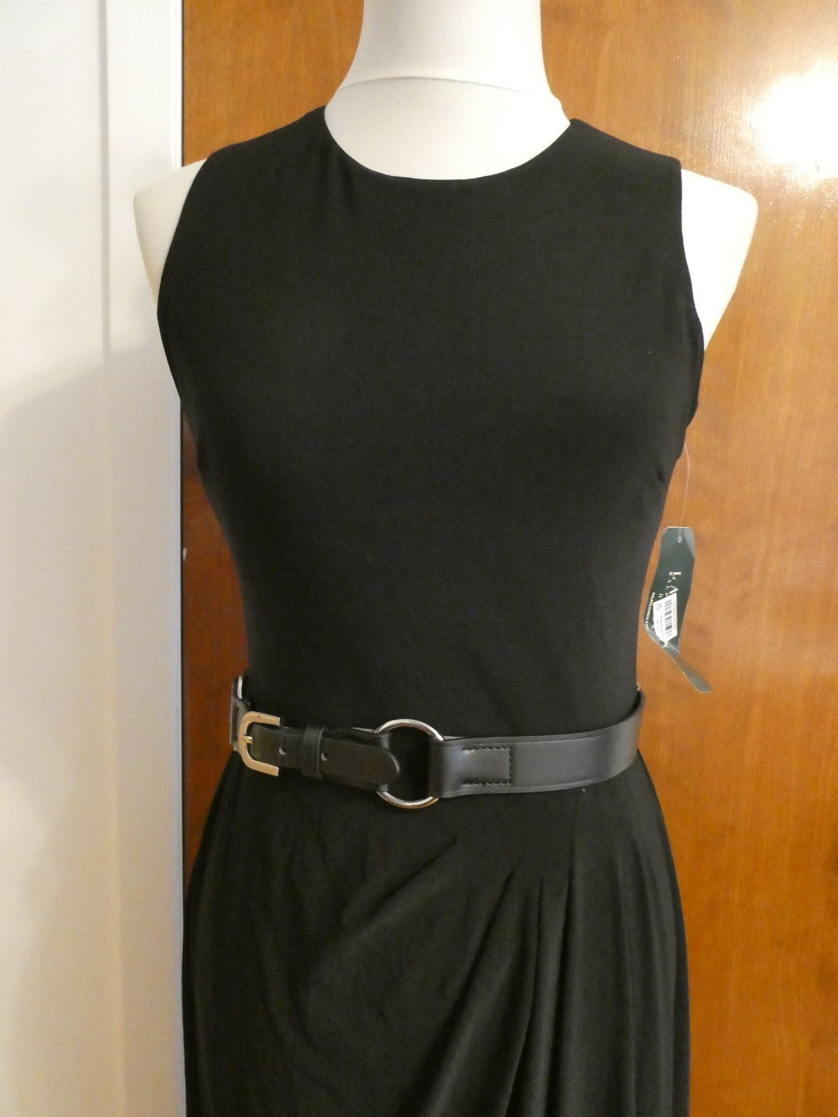Ralph Lauren women black maxi evening dress draping at the bodice size 4