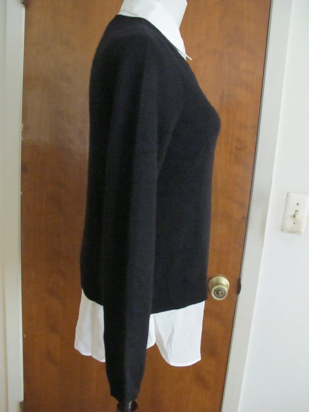 By Bloomingdale's Sweater Black Long Sleeves Layered Look Cashmere Women's L New