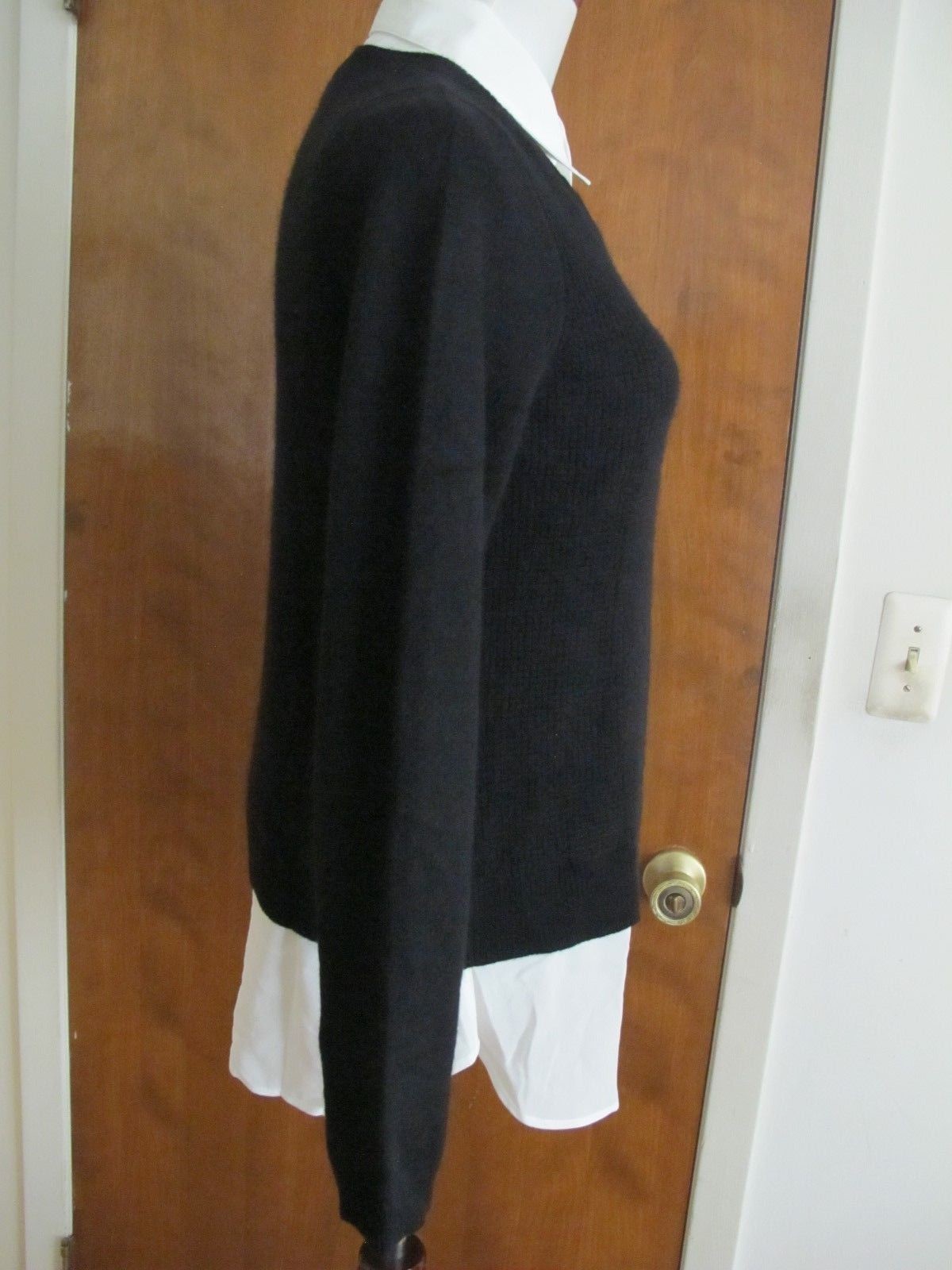 By Bloomingdale's Sweater Black Long Sleeves Layered Look Cashmere Women's L New