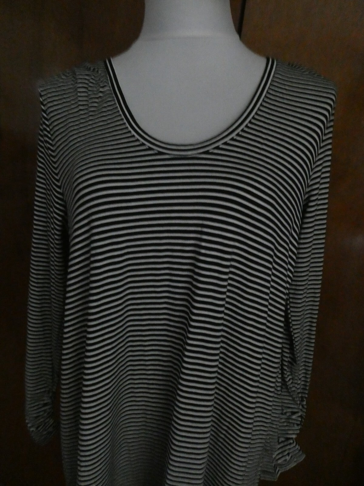 Gap Women's Black/White Stripped Rayon A-Line Long Sleeves Dress Large