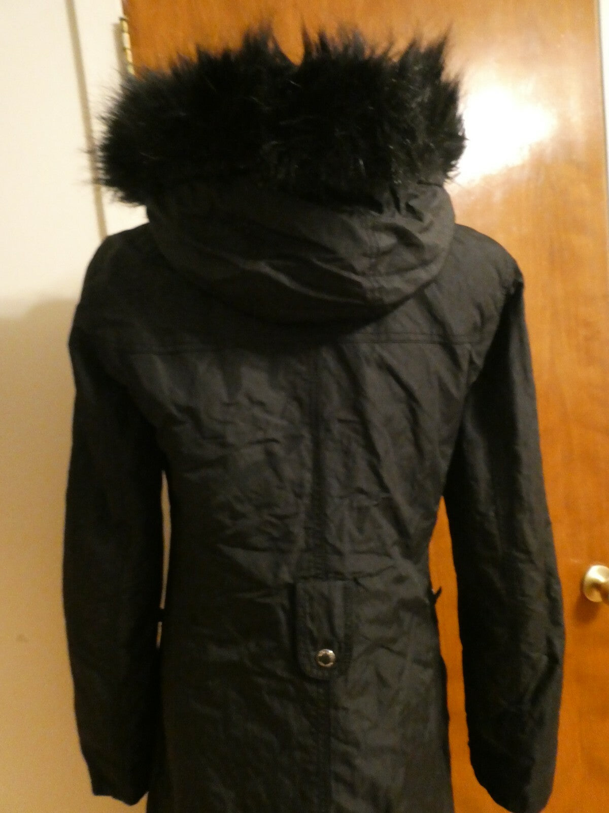 Laundry By Shelli Segal Women's Black Long Winter Coat Removable Hood Medium