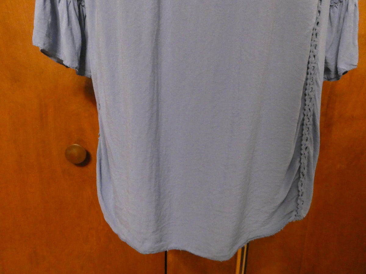 FLY women's blue embroidered open shoulder 100% viscose top size 8