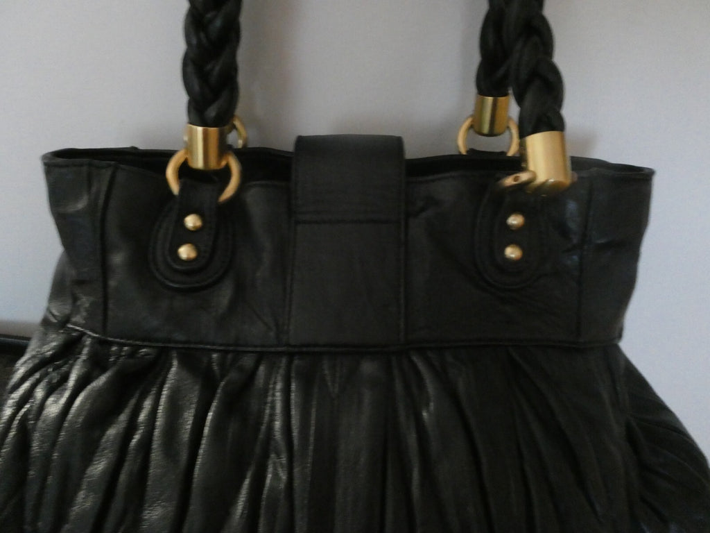 Steven by Steve Madden Women’s Black Genuine Leather Shoulder Bag Gold Turn Lock
