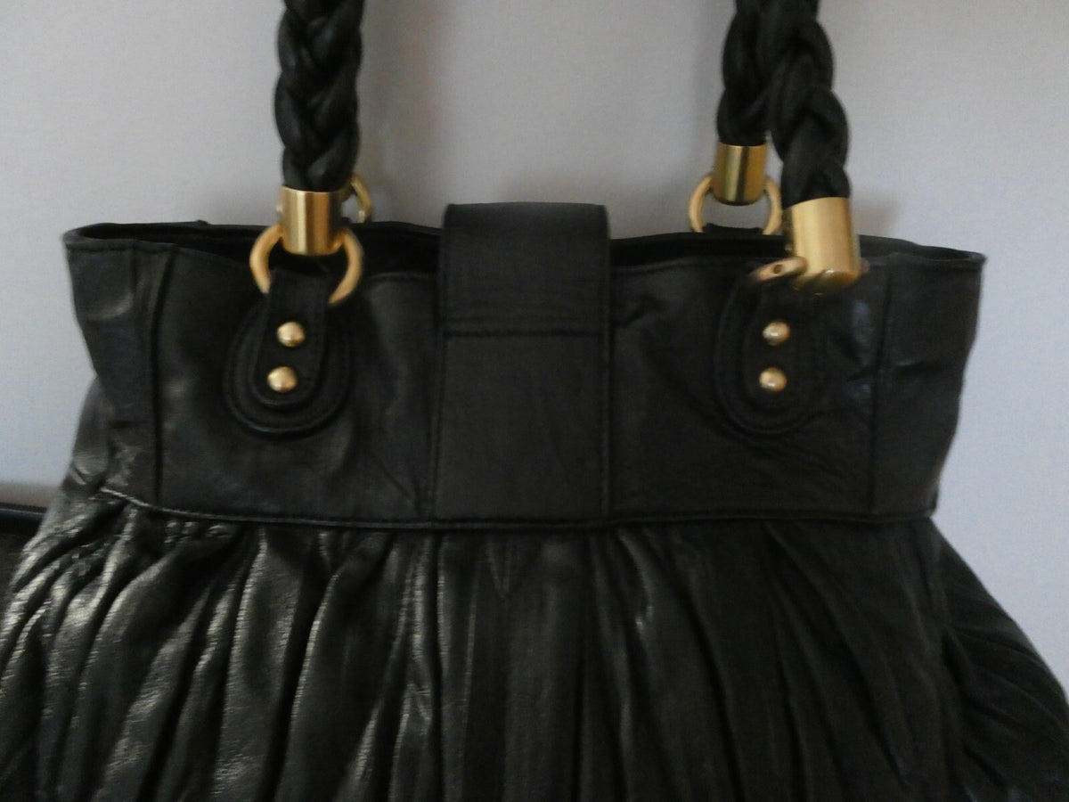 Steven by Steve Madden Women’s Black Genuine Leather Shoulder Bag Gold Turn Lock