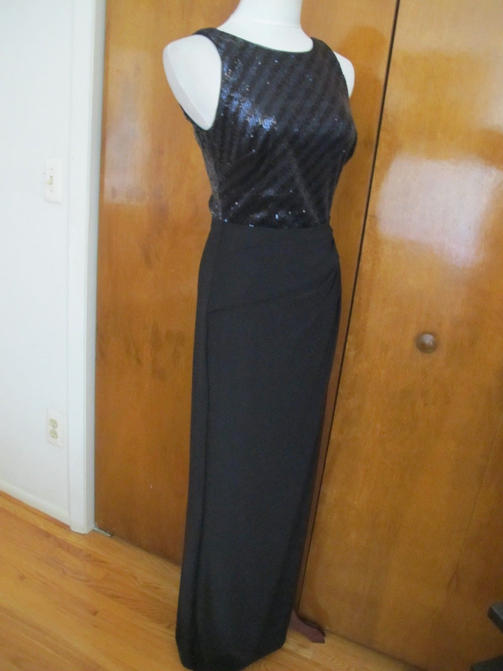Ralph Lauren Women's Black Navy Shine Lined Faux Wrap Evening Dress Size 6 New