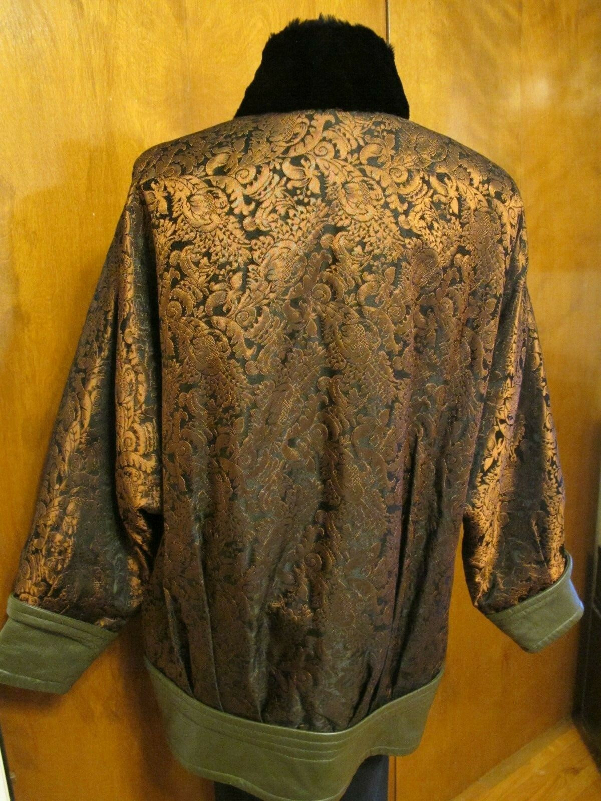 Custom Made women's winter coat jacket green and black reversible medium