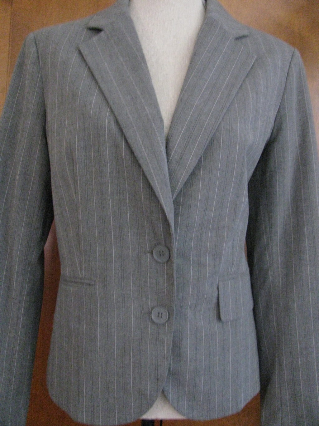 New York&Co Women's Stretch Gray Striped Blazer Size 12 New