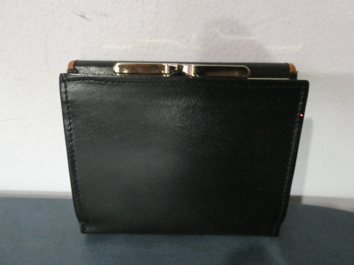 Vintage Christian Dior Leather Wallet Black Bifold Gold Frame Coin Purse