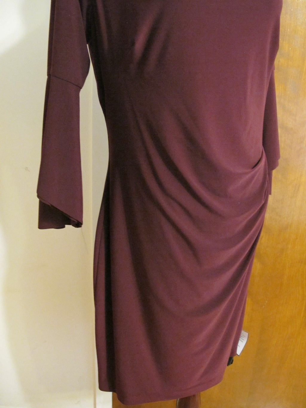 Ralph Lauren Women’s Burgundy Bell-Sleeve Gathered Off Shoulder Dress  NWT