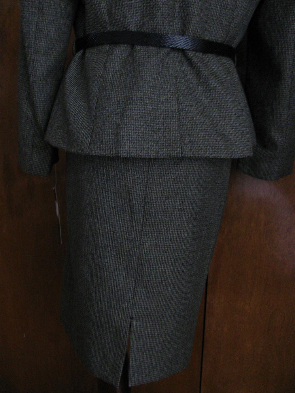 Tahari Asl Women Olive Black Faux Leather Collar Skirt Suit New