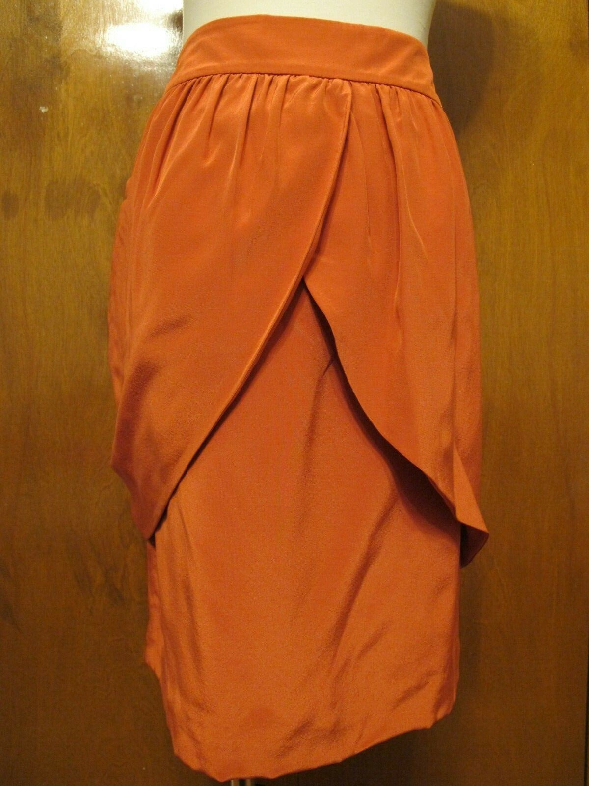 Juicy Couture Women's Orange African Sun Draped Silk Lined Skirt XL Fits Large