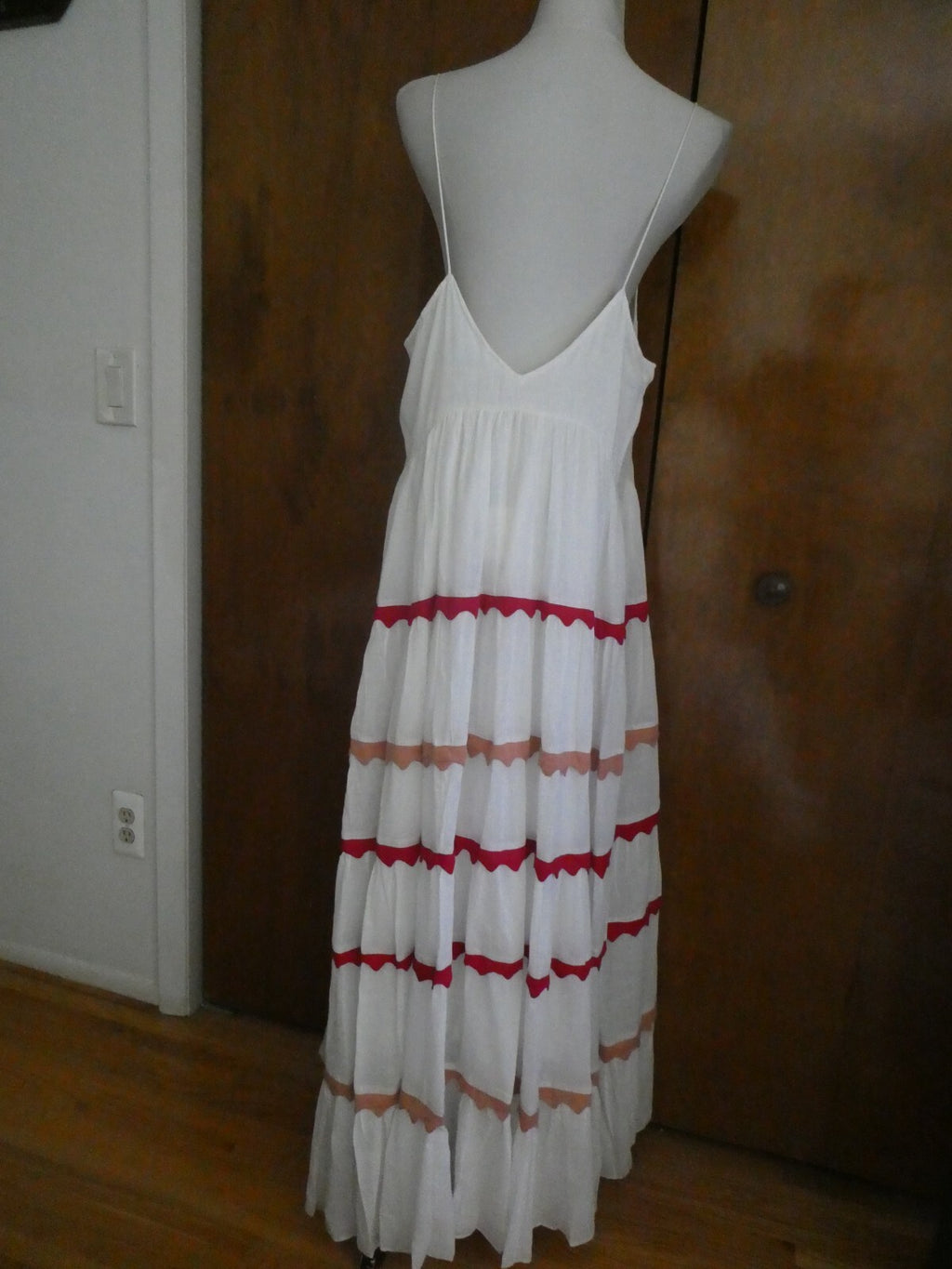 Anthropologie  Carolina K White/Red Lined Maxi Marieta Dress XSP (fits Large)