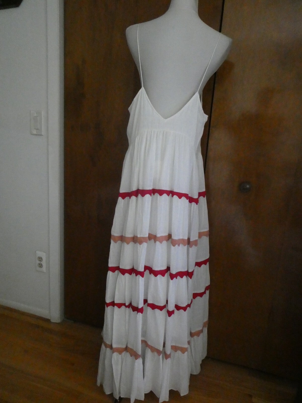 Anthropologie  Carolina K White/Red Lined Maxi Marieta Dress XSP (fits Large)