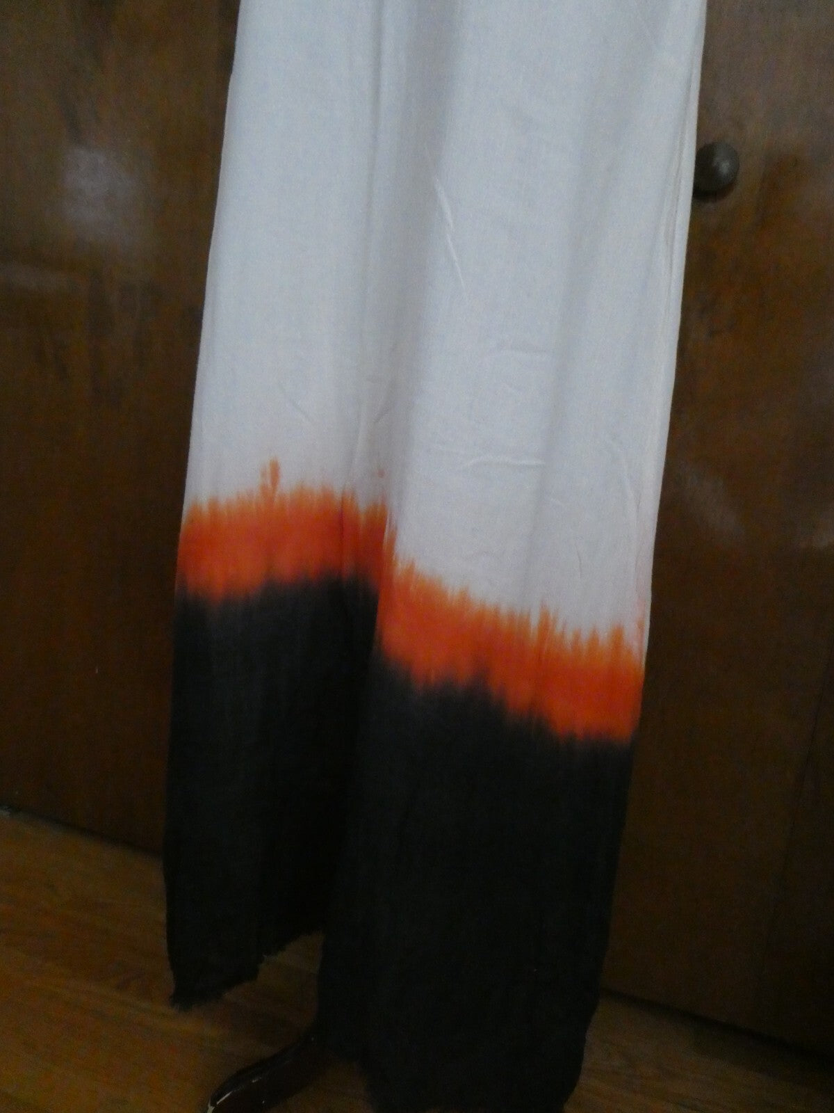 AIKO women’s beige maxi full lined dress hem orange/black bamboo/cotton Large