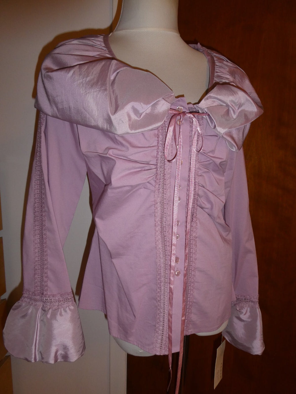 Kenar Women's Lilac Detailed Long Sleeves Evening Top Blouse Size Medium