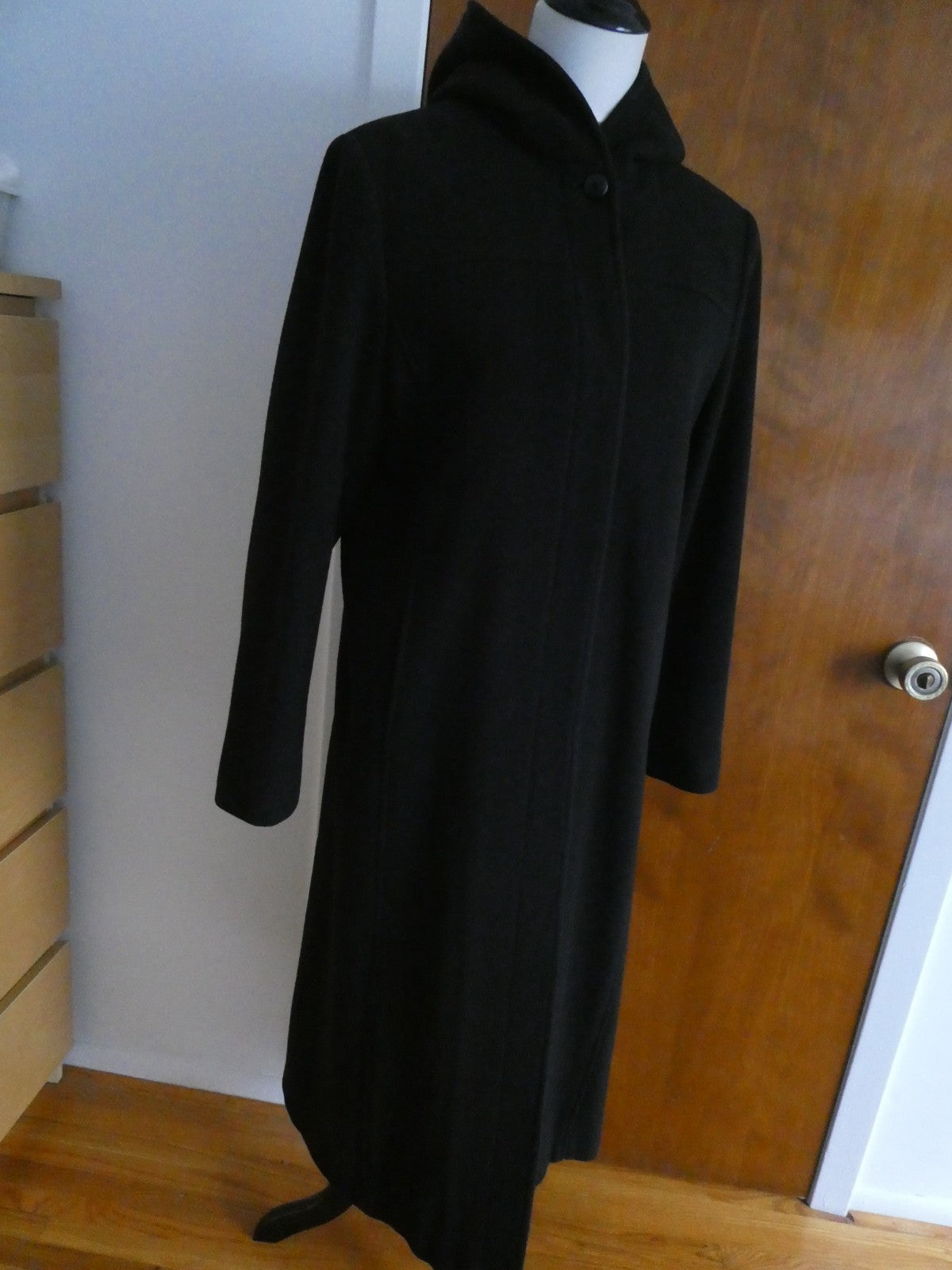 Jason Kole women 100% wool black long hood detailed jacket coat size 8