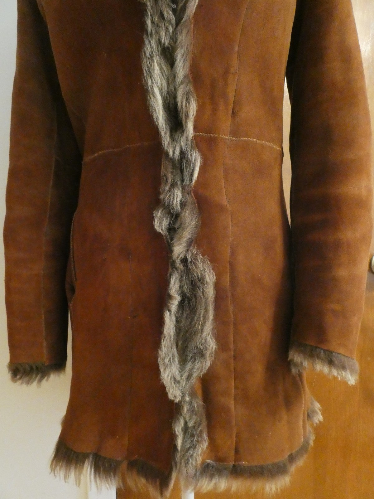 Authentic Andrew Marc New York women 100% shearling winter coat brown suede XS