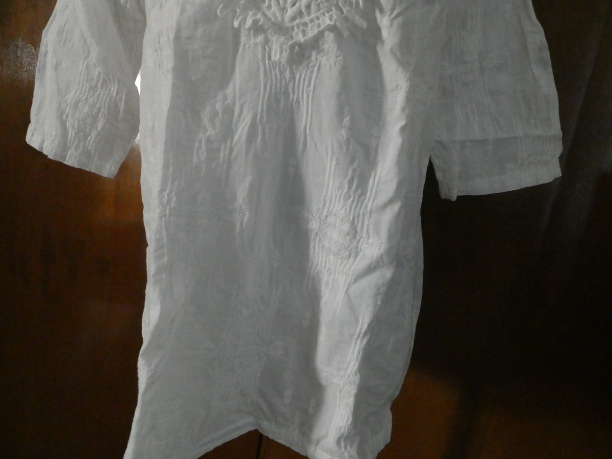 XCVI women's white cotton crafted embroidered 3/4 sleeves top Large 