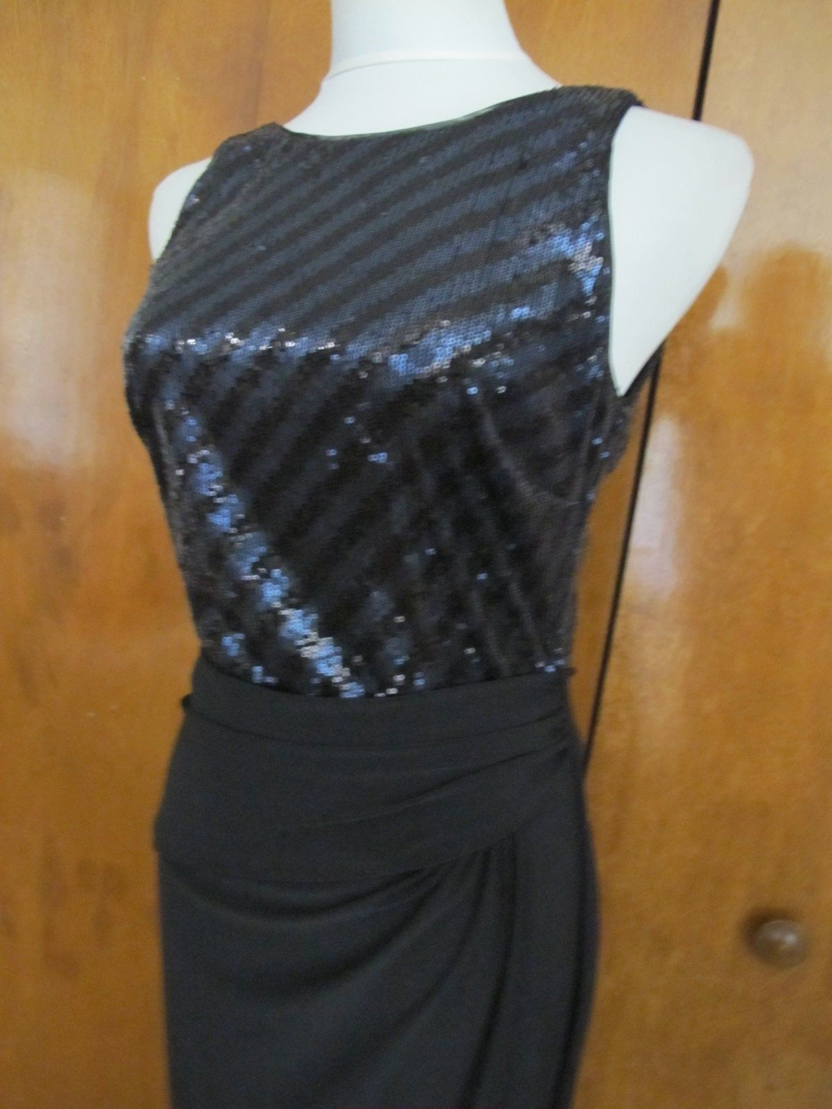 Ralph Lauren Women's Black Navy Shine Lined Faux Wrap Evening Dress Size 6 New