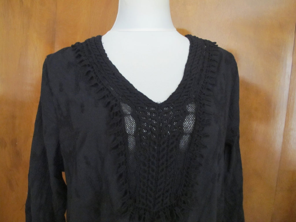 XCVI women's black cotton crafted embroidered top XLarge NWT