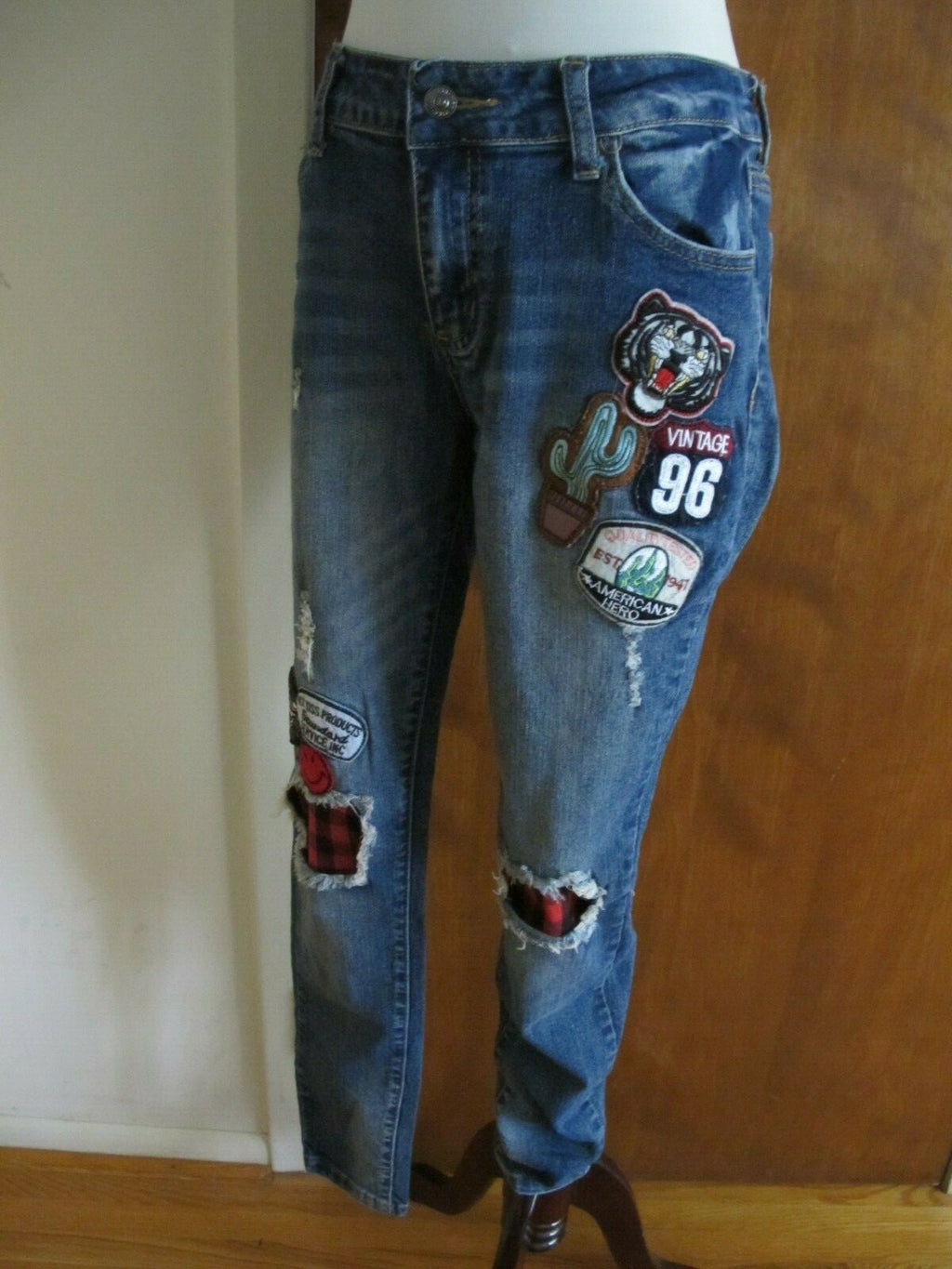 Hot Kiss Skinny Lily Juniors Distressed Patched Skinny Legging Jeans Sz 11 Blue