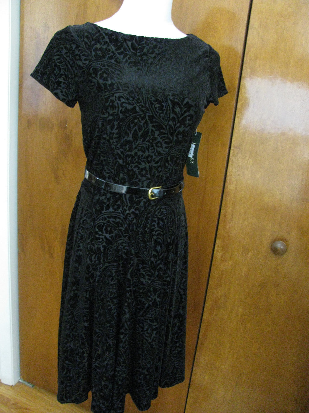 Ralph Lauren women black velour evening A-line dress  New