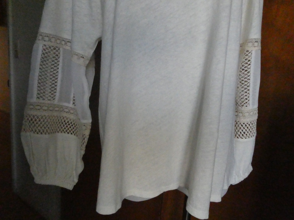 Anthropologie Guest Editor White/Cream Crocheted Long Sleeves Shirt Size Small