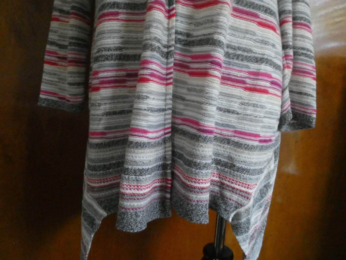 Nic + Zoe Women Linen Blend Open Front Multicolor Long Sleeve Cardigan Large