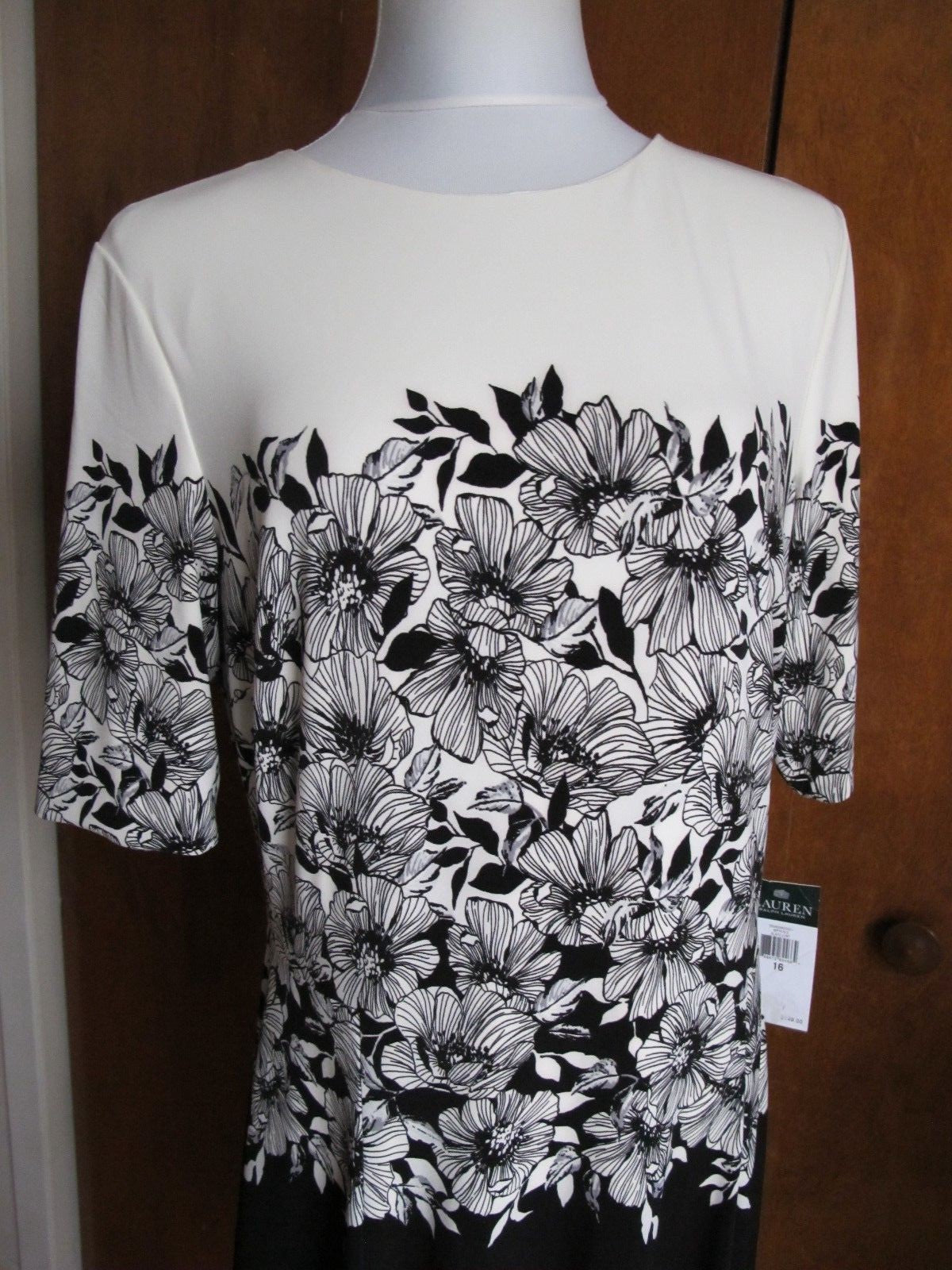Ralph Lauren women’s  A-Line black white lined NWT dress size 16