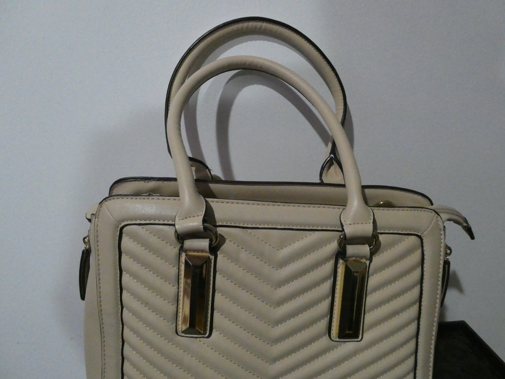 ALDO Women Quilted Taupe Satchel Purse Shoulder Handbag 14” x 10” x 7”
