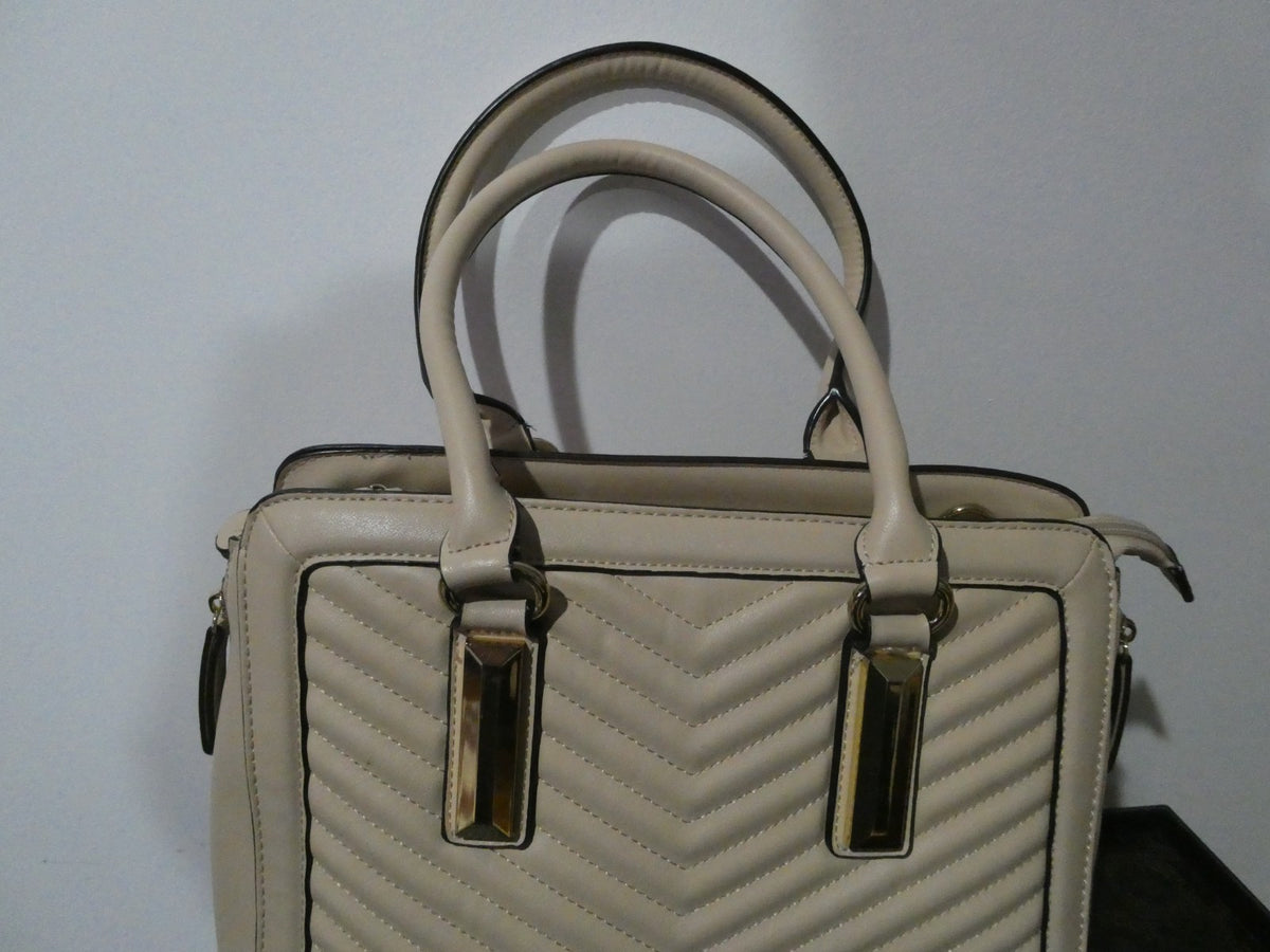 ALDO Women Quilted Taupe Satchel Purse Shoulder Handbag 14” x 10” x 7”