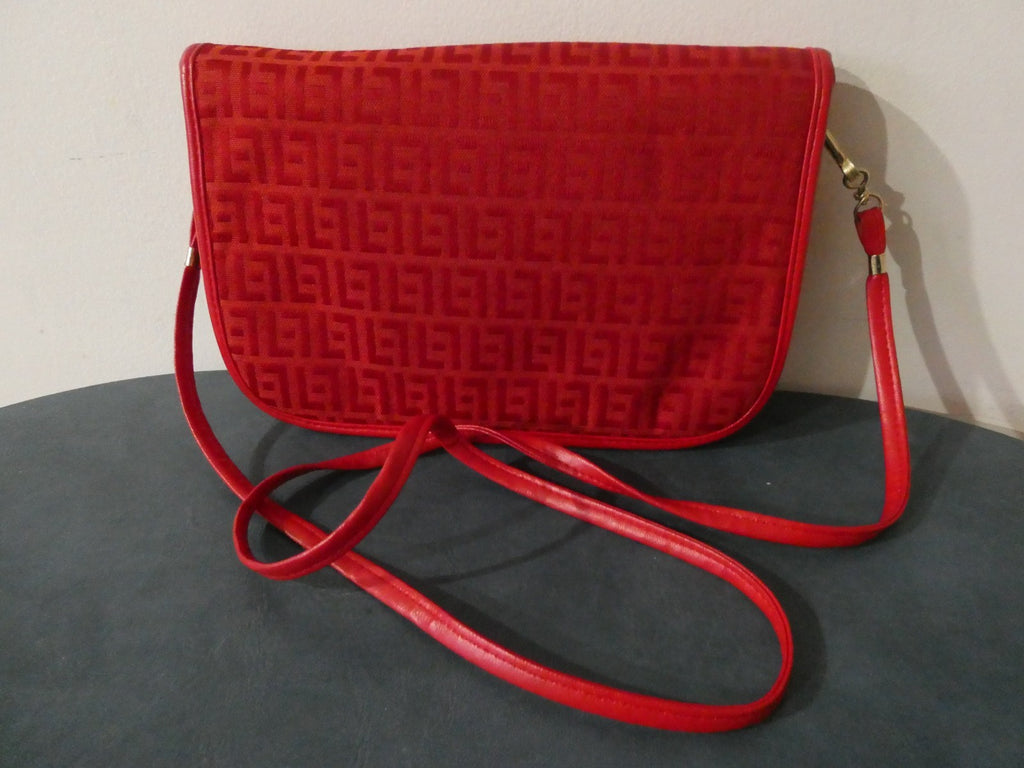 Vintage Red Italian Crossbody Shoulder Bag Geometric Pattern Small Made in Italy