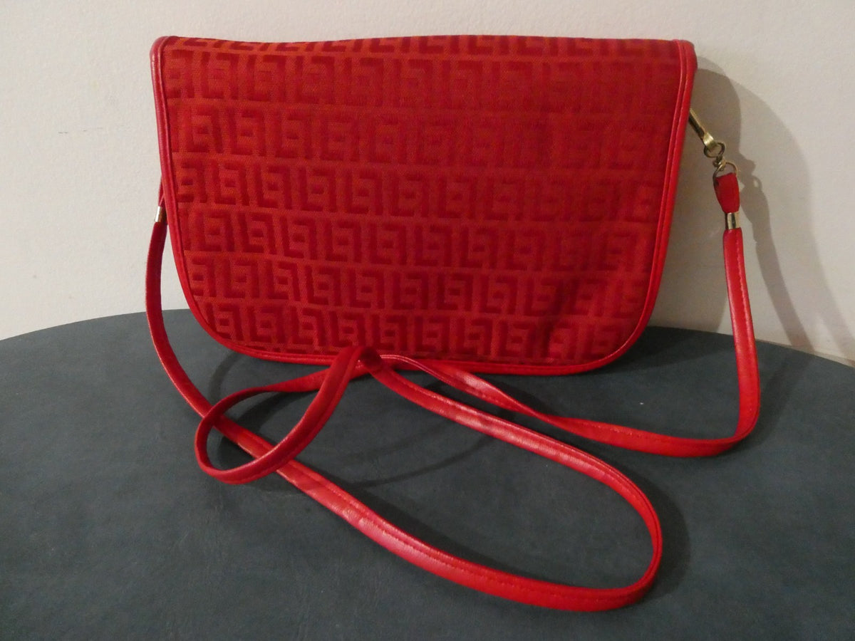 Vintage Red Italian Crossbody Shoulder Bag Geometric Pattern Small Made in Italy