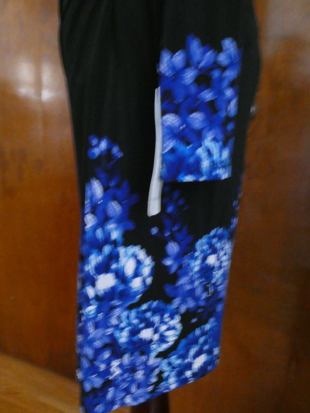 Ralph Lauren women black/blue floral lined stylish gathered long sleeve dress  