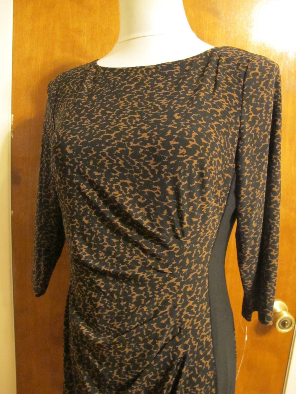 Ralph Lauren women's brown 3/4 sleeves black gathered dress