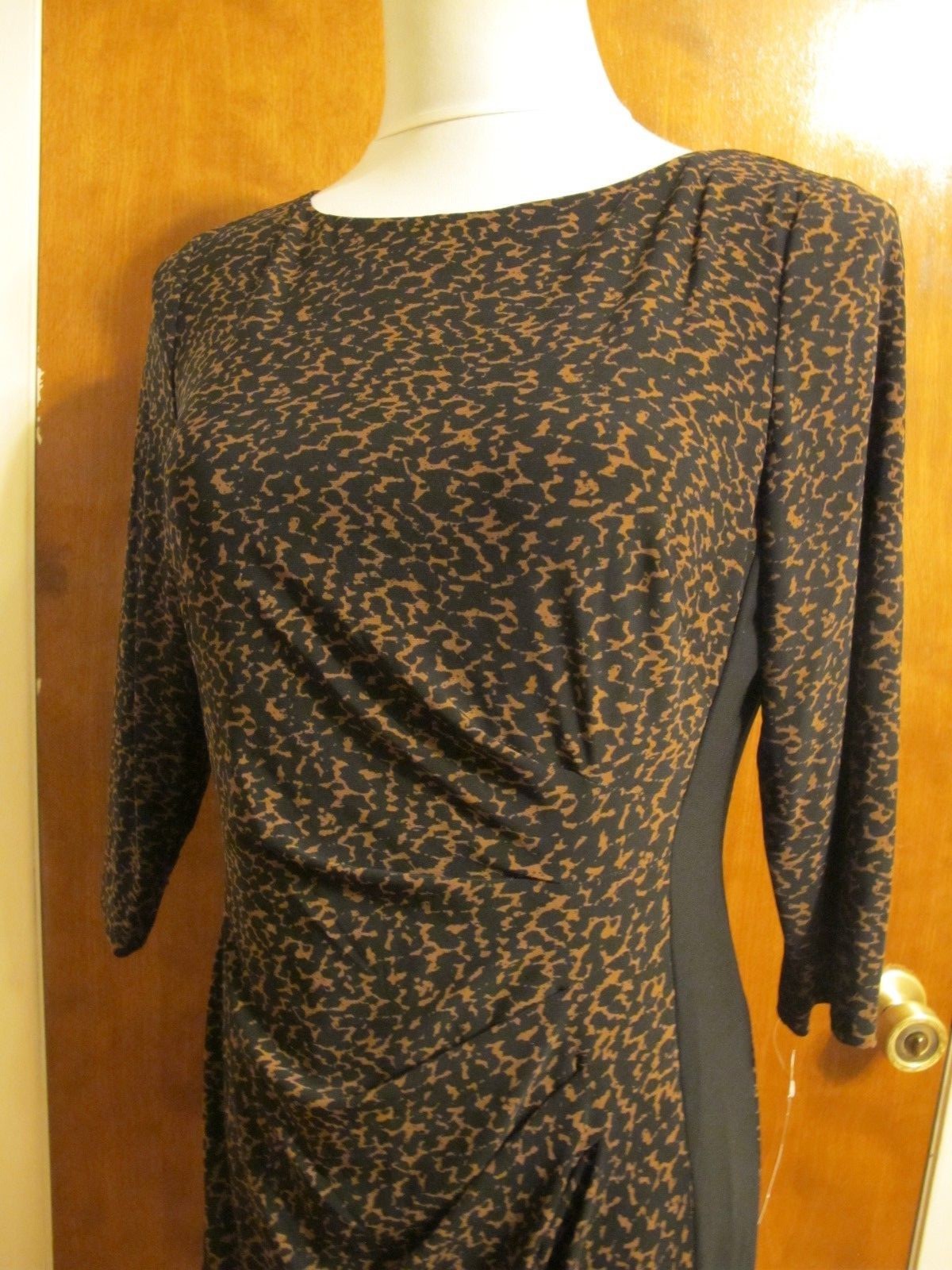 Ralph Lauren women's brown 3/4 sleeves black gathered dress