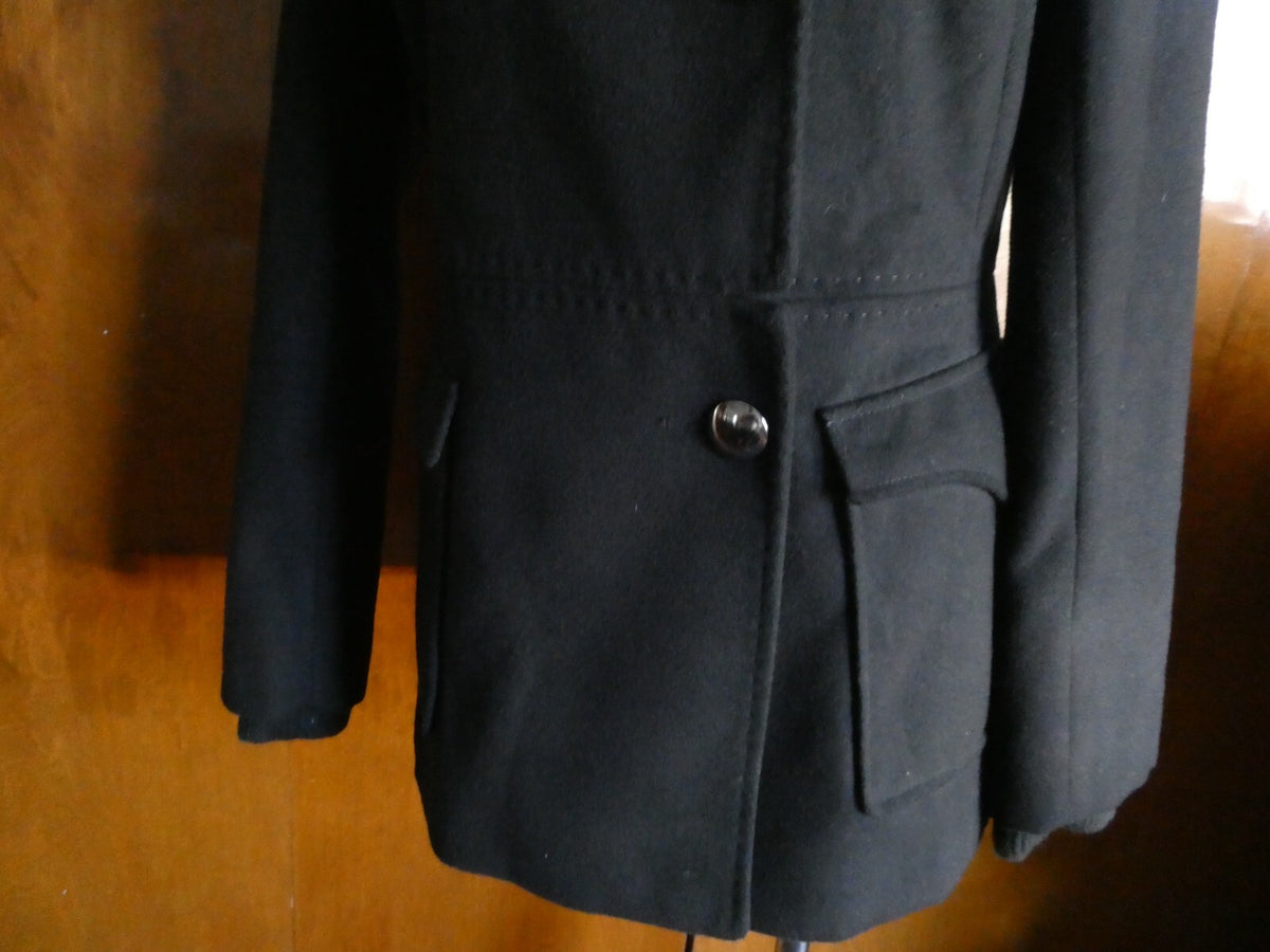 Tahari Women's Black Lined Detailed Pea Coat Jacket Size 4