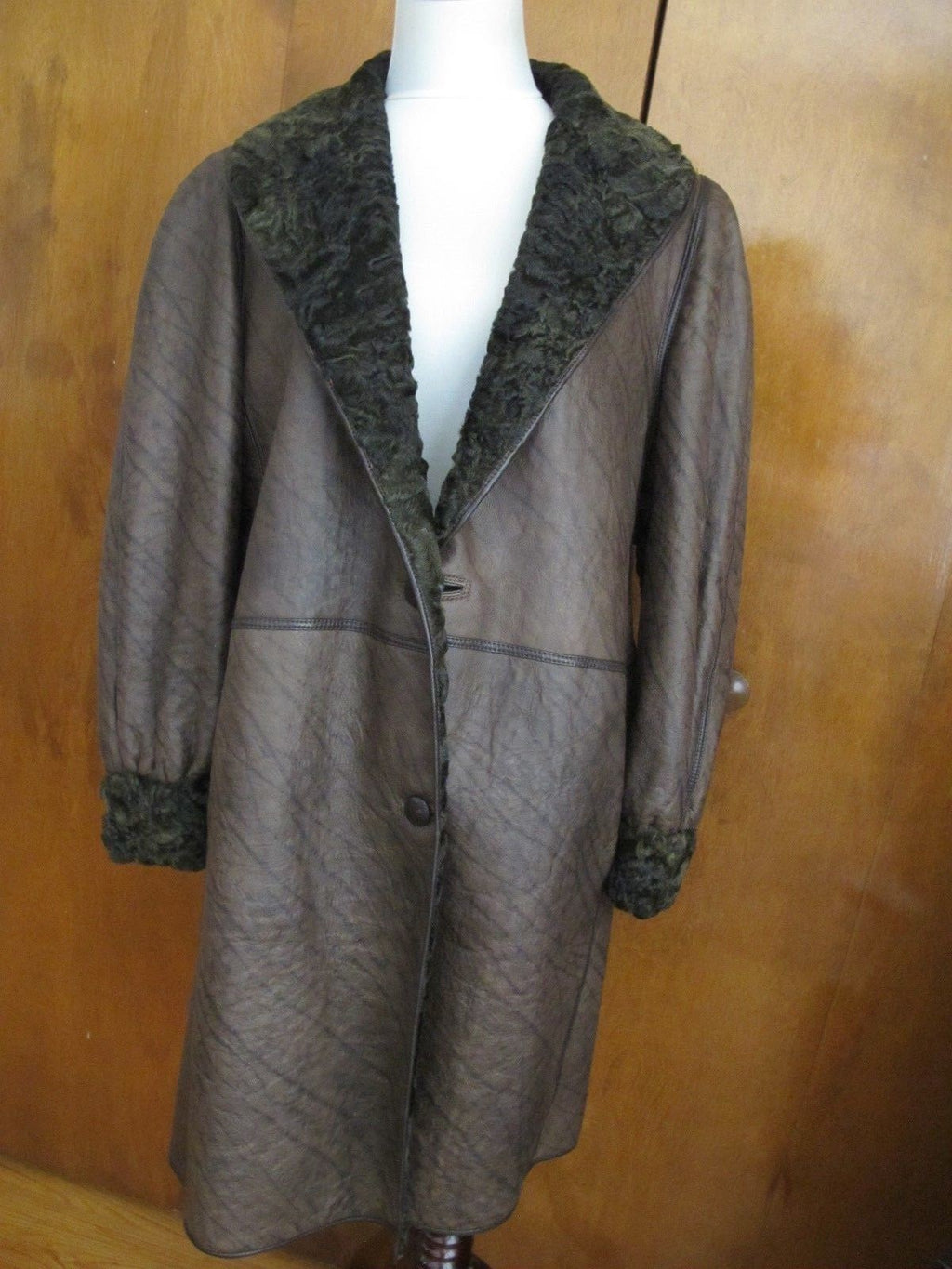 Custom Made Karakul Persian Lamb Reversible Brown Coat Women XL Fur & Leather