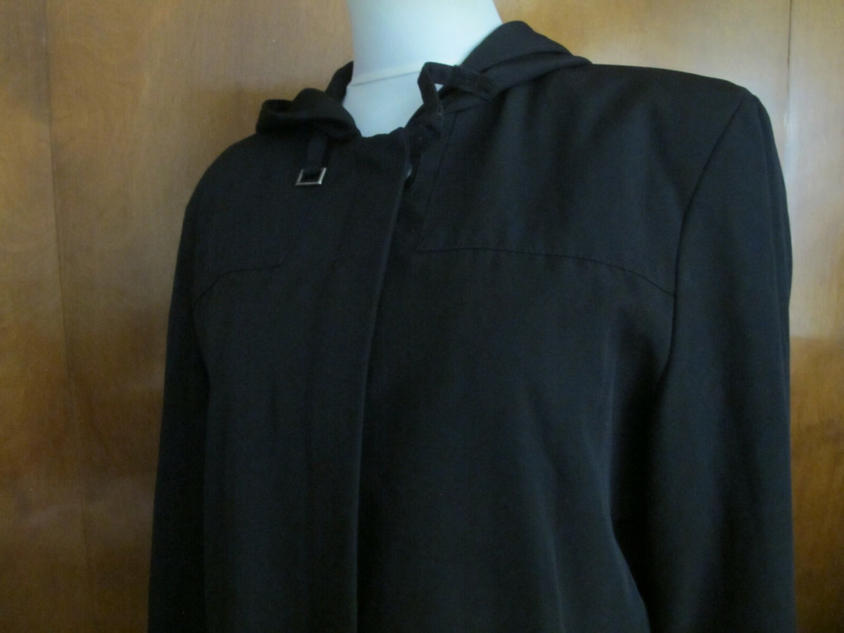Larry Levine Juniors Black Lined Spring Hooded Coat Jacket Large