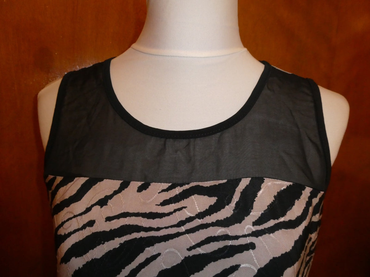 Roz & Ali Women’s MP Zebra Animal Print Sleeveless Layered Top Black Beige USA