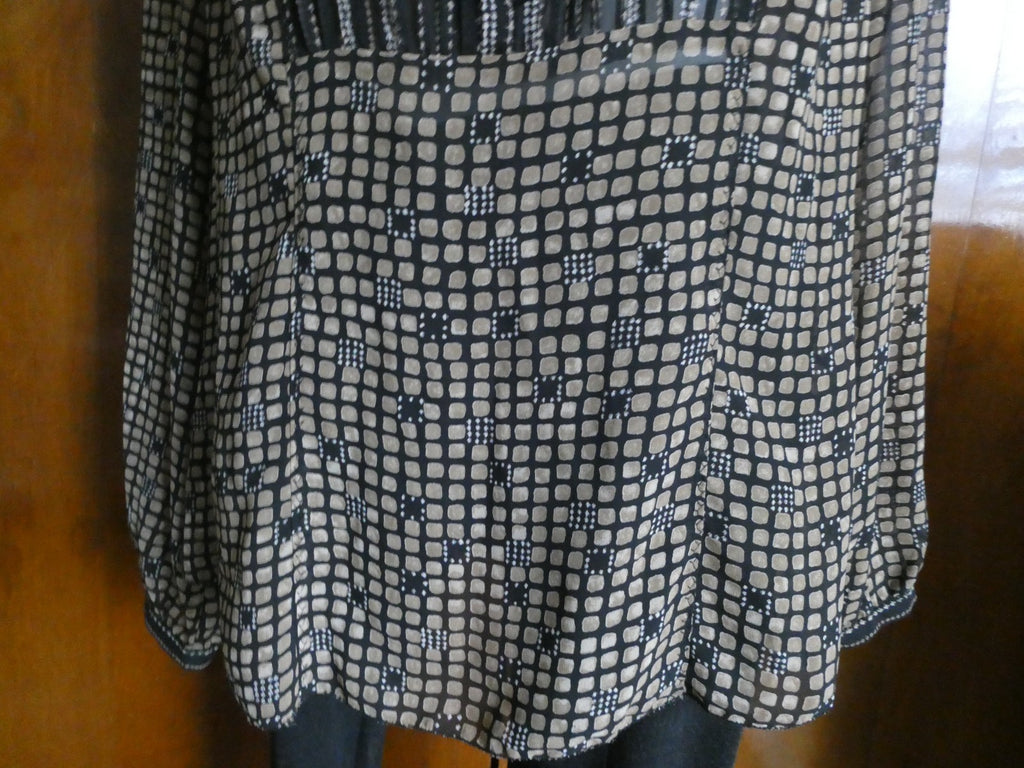 Sigrid Olsen Graphic Designer Blouse Women 12 Black Sheer Geometric Boho Top